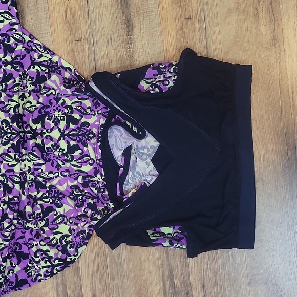 TEKGEAR Navy Purple Lime Green Fleur De Lis Modest Sleeveless Athletic Dress - Picture 5 of 8